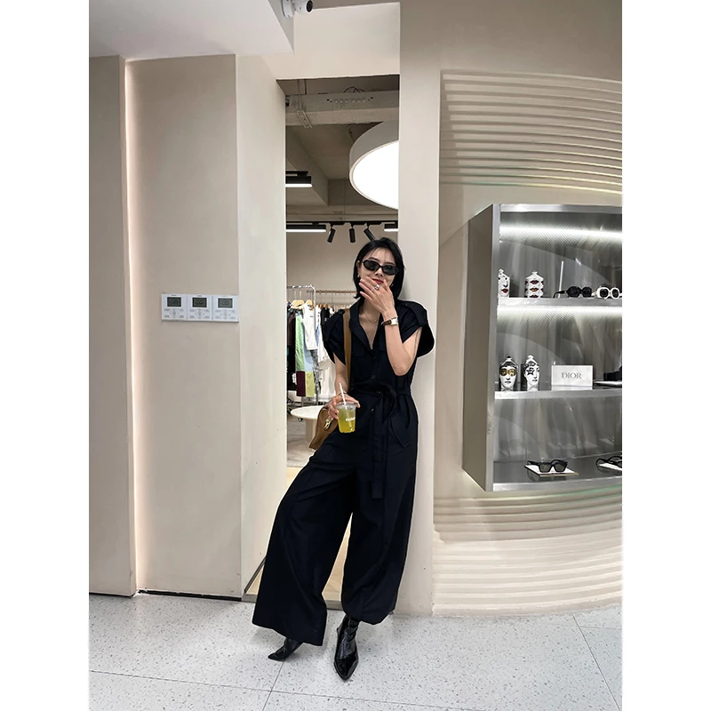 JCCC影子【率性气场】设计感翻领工装连体裤系带显瘦阔腿裤JE4DSL16