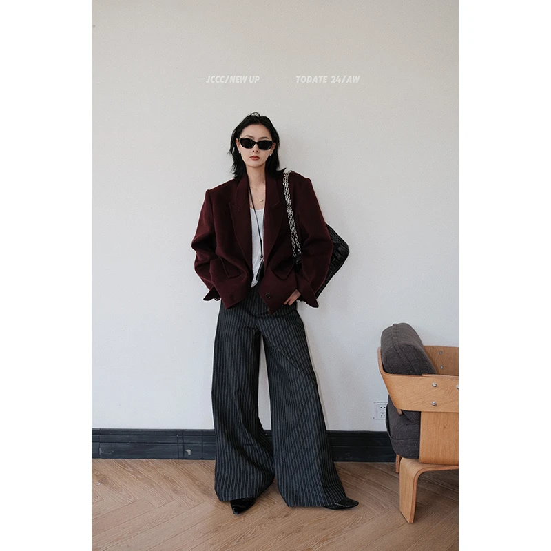 JCCC影子【绯晚】复古酒红100羊毛西装双面呢夹克外套JE4FMD21