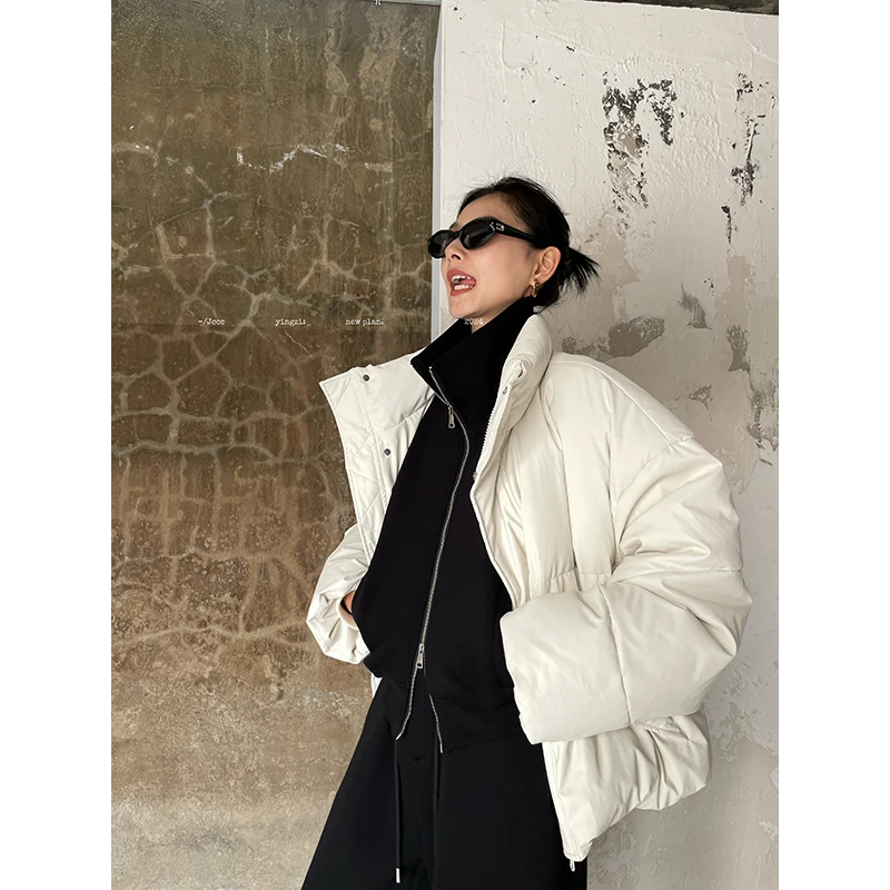 JCCC影子【雪岭】新国标90白鸭绒 PU皮羽绒夹克短外套JE4IYW11