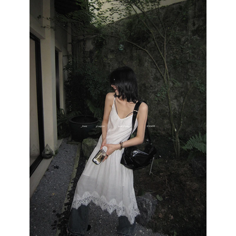 JCCC影子【六月雪】莱赛尔天丝不规则花边吊带连衣裙JE4BSL13