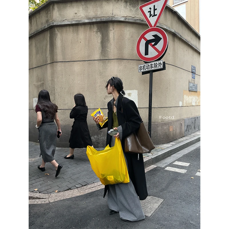 JCCC影子【摩洛哥】黑色绵羊毛单面长款呢大衣JE4HMD18