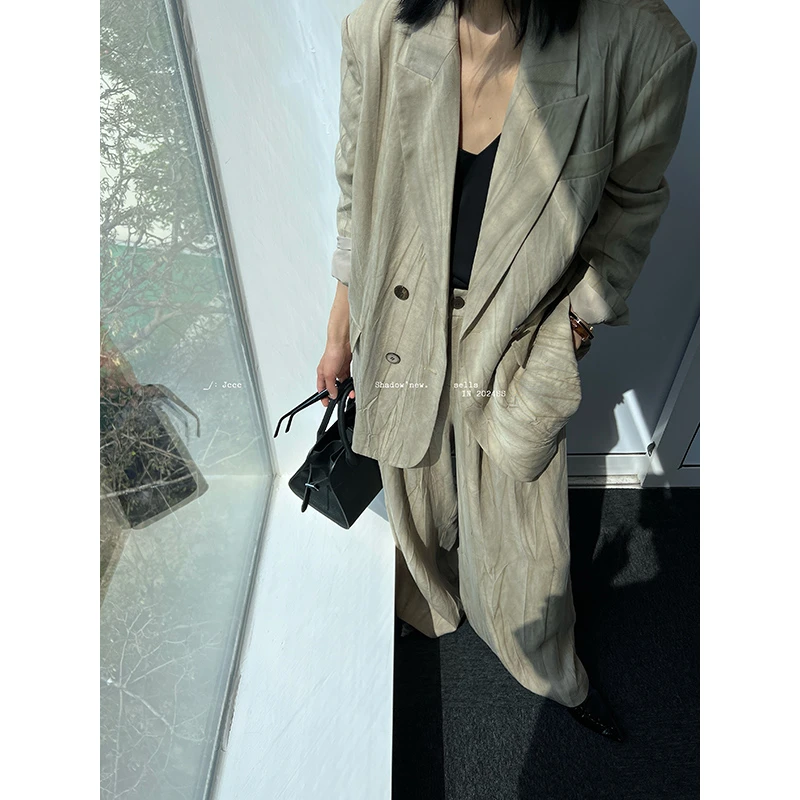 JCCC影子【茶褐】莱赛尔时尚宽松西装裤子长袖长款女JE4BSZ10