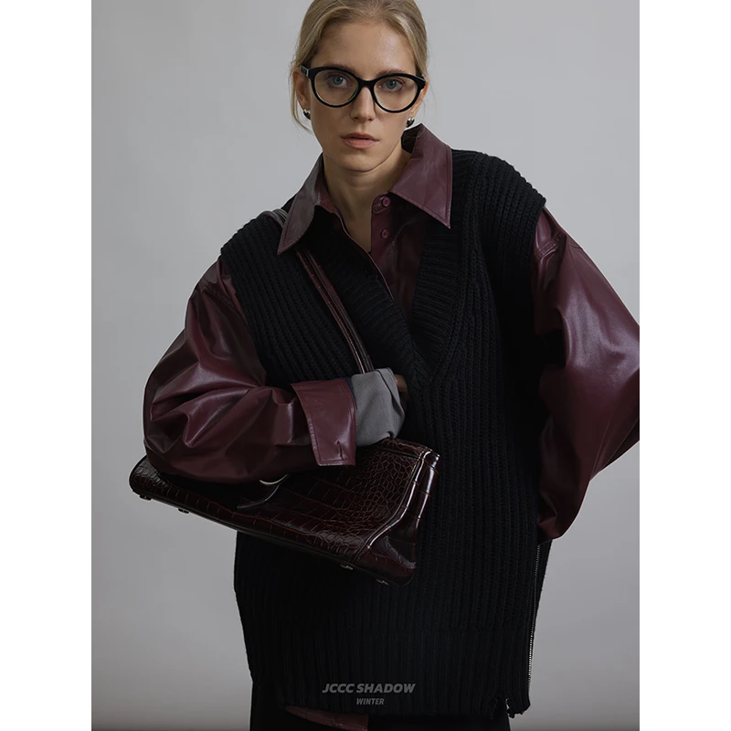 JCCC影子【斜提调】多色拉链设计V领针织背心马甲JE3IZB10