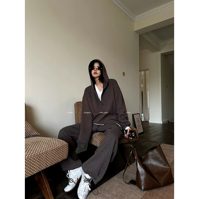 JCCC影子【呼吸决定】休闲极简加厚连帽V领卫衣宽松休闲裤JE4JBZ10