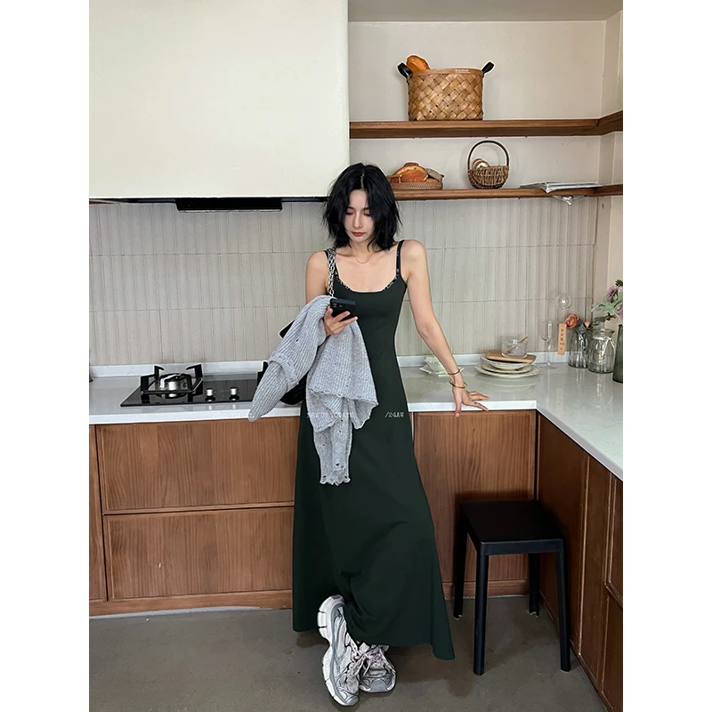 JCCC影子【浮绿】百搭修身U领吊带连衣裙JE4CAL10