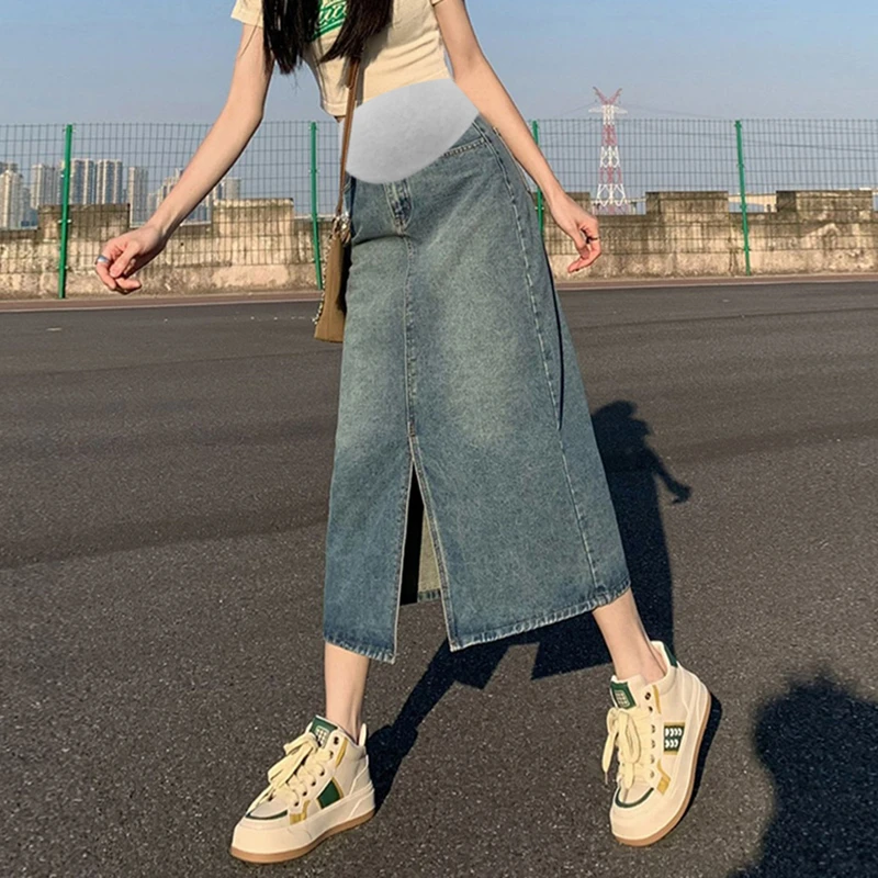 高腰孕妇装开叉牛仔半身裙女夏季直筒梨形显瘦中长款a字包臀裙