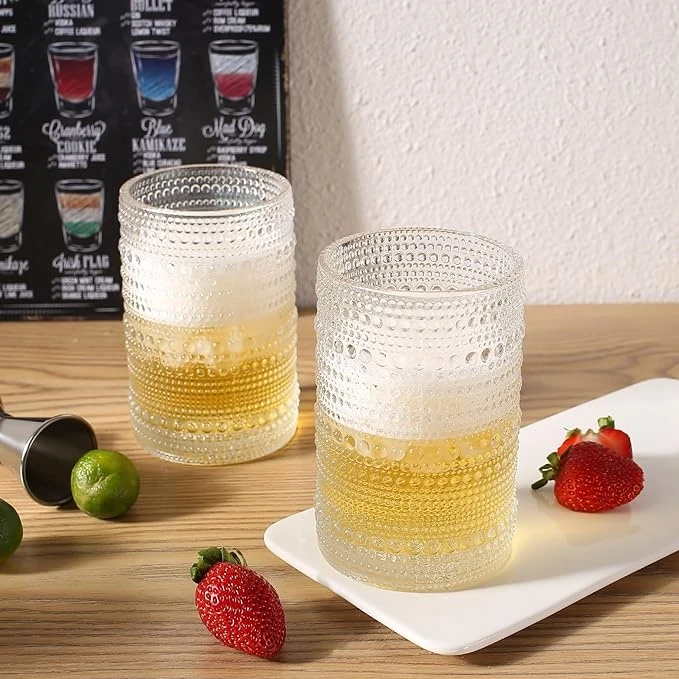 准新品  【金】N-FUL 出口欧美 浮雕露珠玻璃杯 复古洋酒杯多用途杯