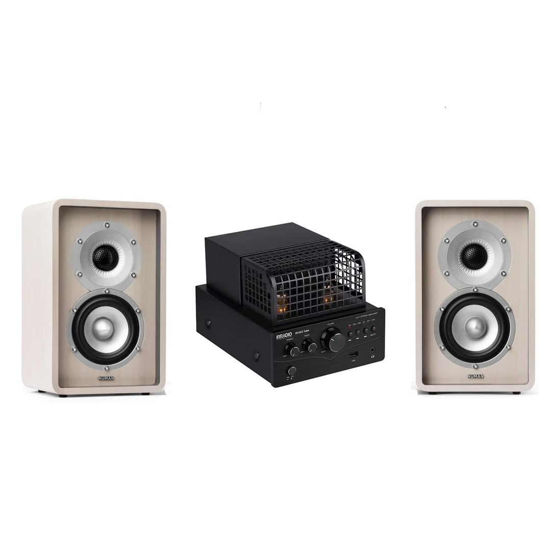 准新品  【金】德国AUNA1979S书架音箱+意大利IRRADIO小胆机功放