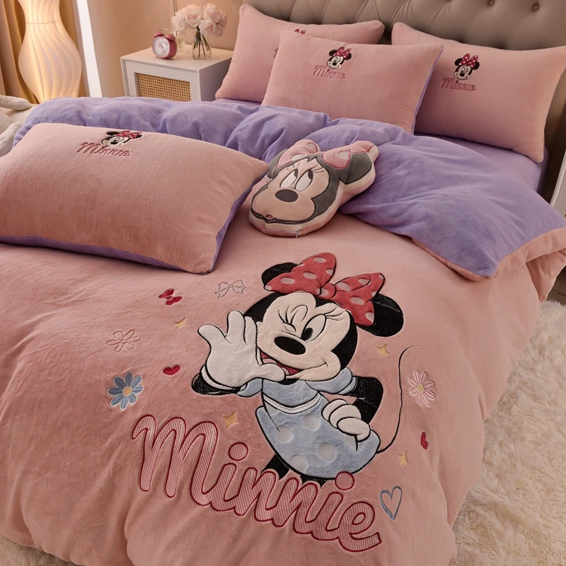 迪士尼正版授权牛奶绒卡通四件套床上用品1.5m床1.8m双人床三件套