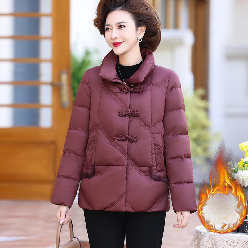 妈妈装冬装加绒洋气棉衣中老年女加厚秋冬季时尚棉服保暖御寒棉袄