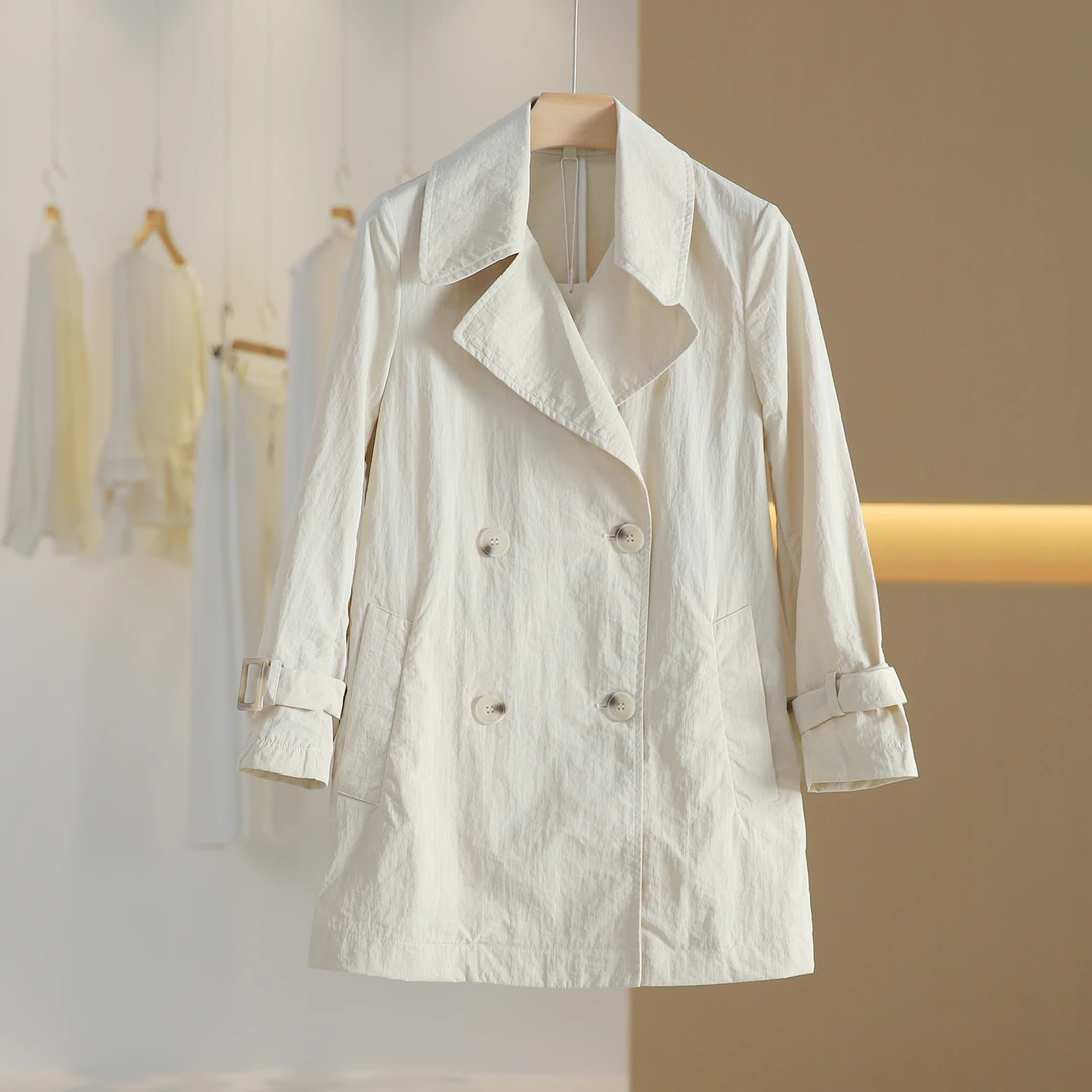 【唐长老自营】25003女装春秋气质休闲宽松双排扣宽松纯色风衣LX