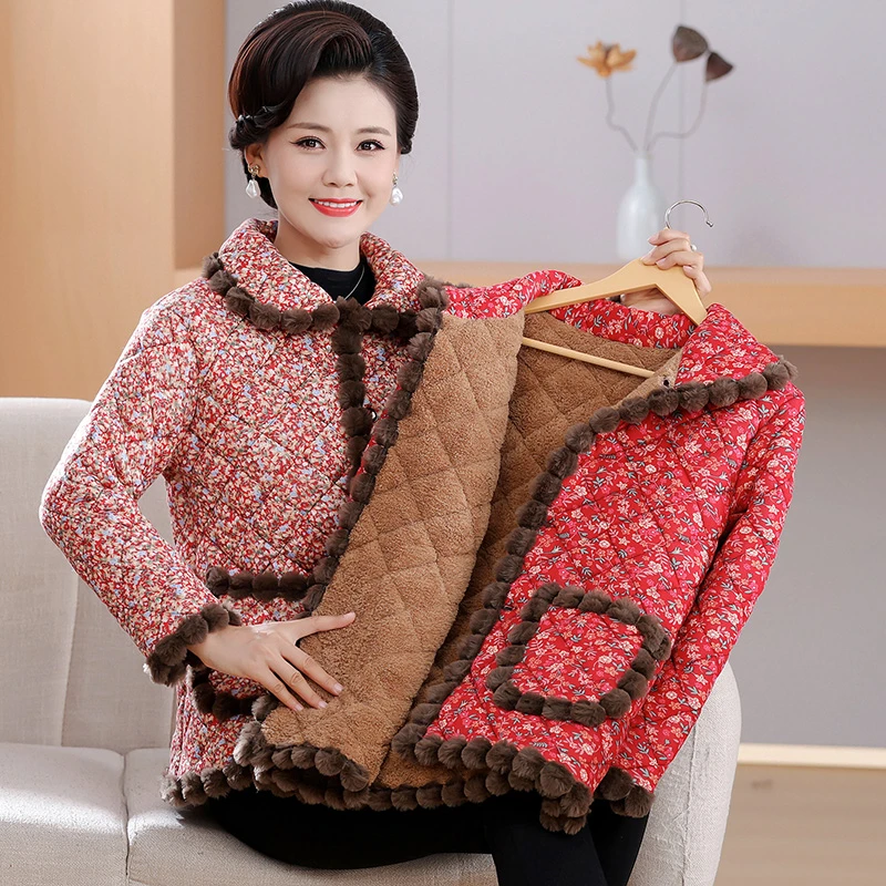 冬季中老年女装棉服加绒加厚新款网红保暖棉衣洋气妈妈装棉袄外套