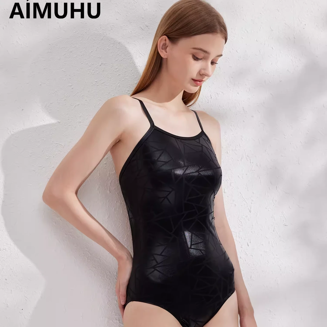 AIMUHU连体泳衣女高级感泳装复古时尚显瘦专业竞速游泳衣女