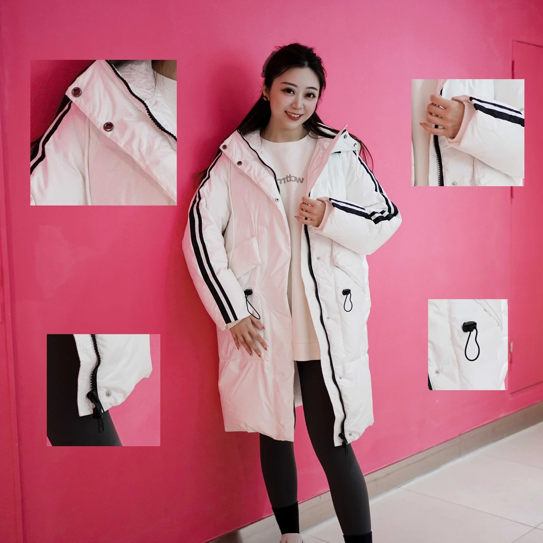 美特斯邦威羽绒服百搭时尚连帽条纹长款羽绒服外套运动秋冬732578