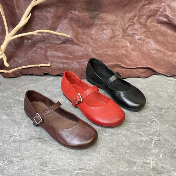 玛丽珍百搭时尚舒适圆头软底软面国风复古浅口马皮单鞋BC311-62SA