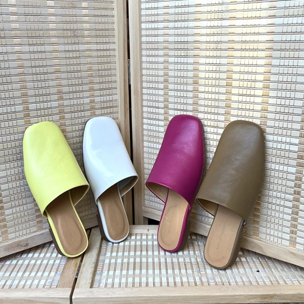 2024新款外穿手工复古牛皮法式包头半拖平底女懒人穆勒鞋126-10