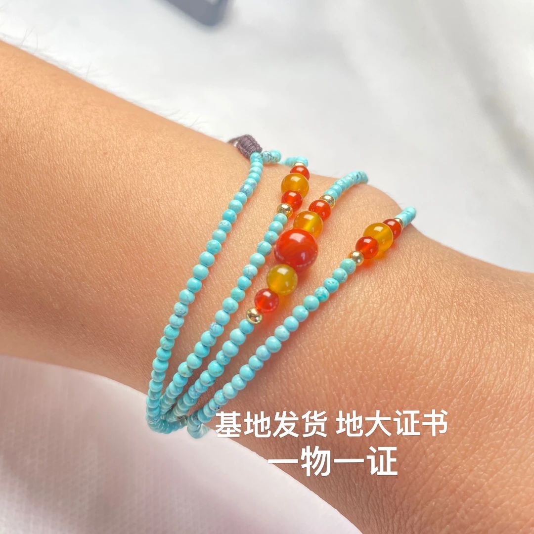 原矿天然绿松石手串项链手链配珠散珠圆珠小米链弟子珠diy佛珠