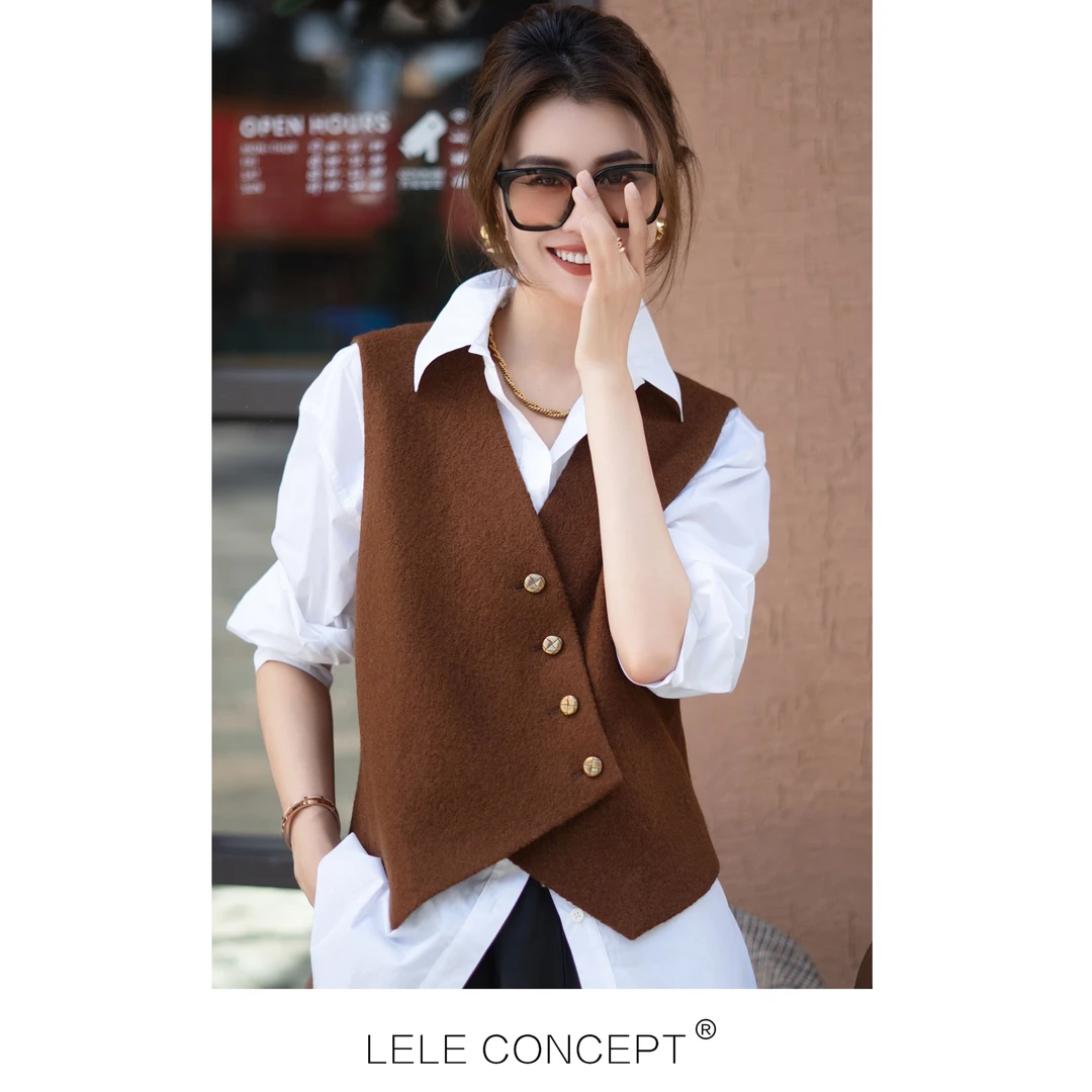 【LELE】秋冬新款时尚百搭高级感复古风短款外穿四扣斜身马夹Y0263