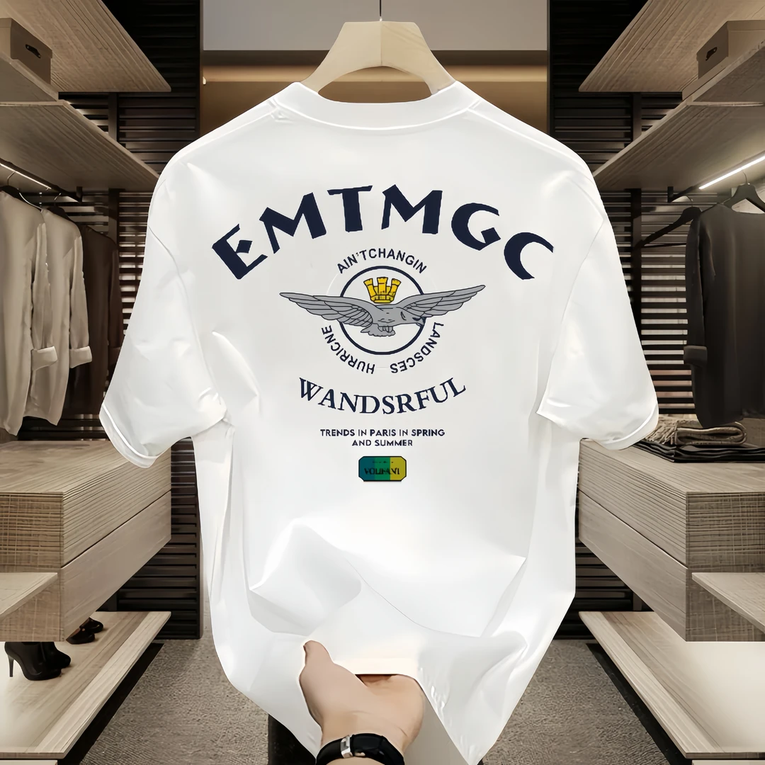 2024新款潮牌男士纯棉短袖t恤男圆领上衣印花潮牌简约潮流休闲ins