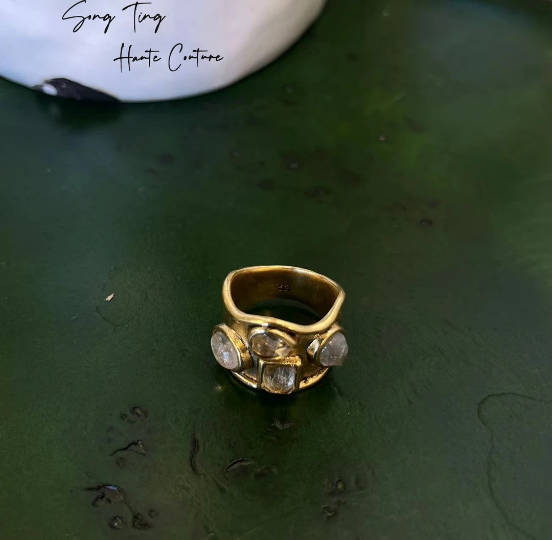 黄铜仿水晶戒指 SONGTING 小众设计 拜占庭风四水晶戒指24072306