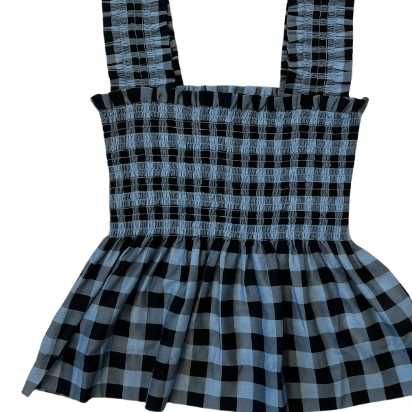 SONG TING 甜酷风 女款宽肩带  蓝色系格纹背心吊带 （2404040）