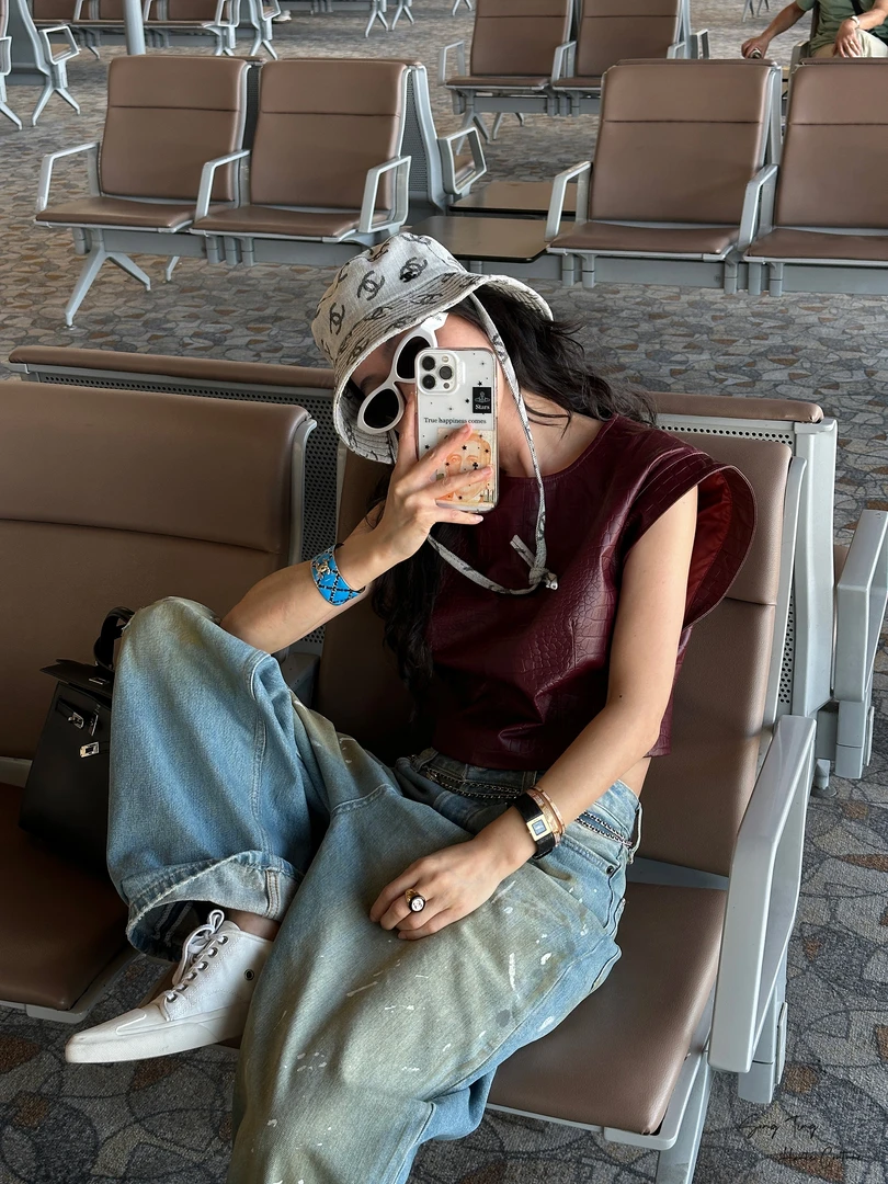 SONGTING 小众设计 高级感做旧羊皮短款马甲马夹坎肩 24081101