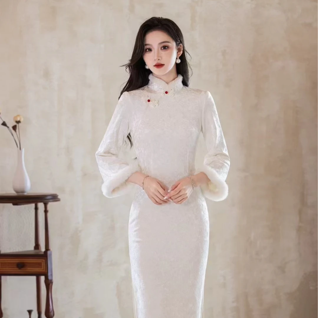 【素锦】2024冬季新款国风显瘦加绒加厚旗袍日常优雅连衣裙