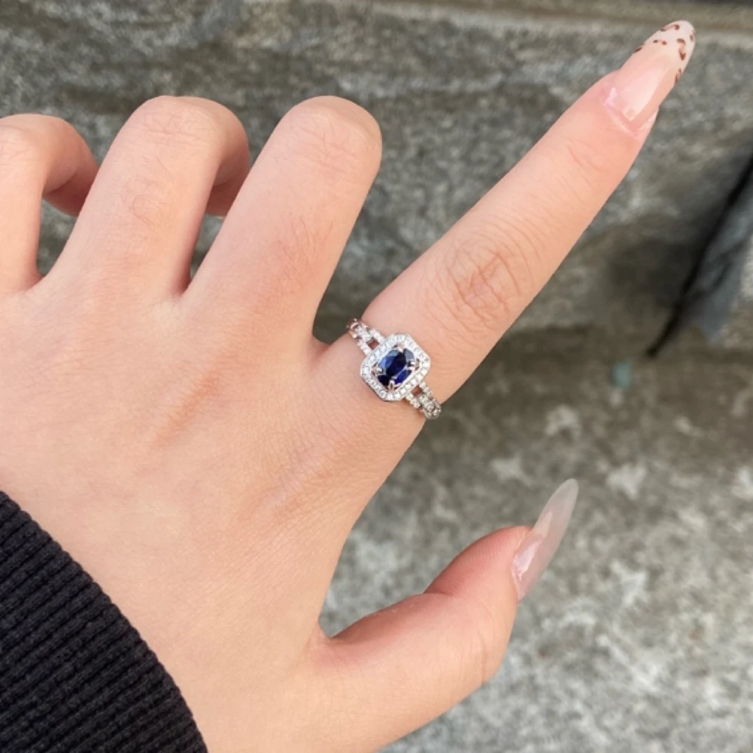 天然蓝宝石S925银女士戒指皇家蓝气质奢华个性大气双十一轻奢简约