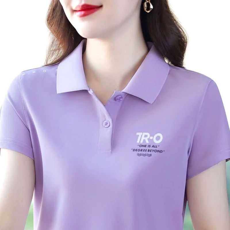 短袖t恤女夏时尚洋气中年妈妈polo衫洋气百搭宽松翻领上衣印花潮