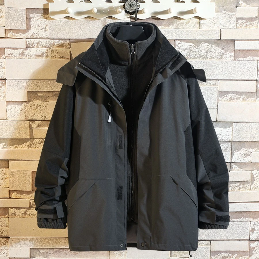 户外冲锋衣男秋冬三合一两件套可拆卸加绒加厚防风防水中老年外套