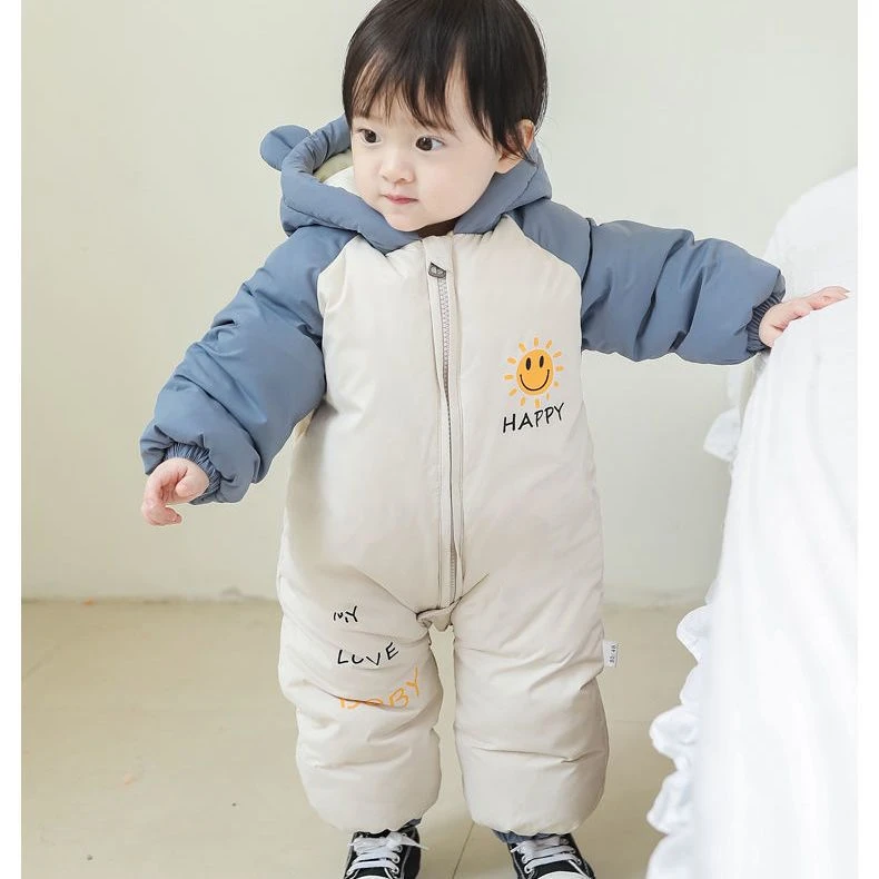 新生儿冬季羽绒连体衣婴儿加厚外出服哈衣衣儿童宝宝爬服保暖