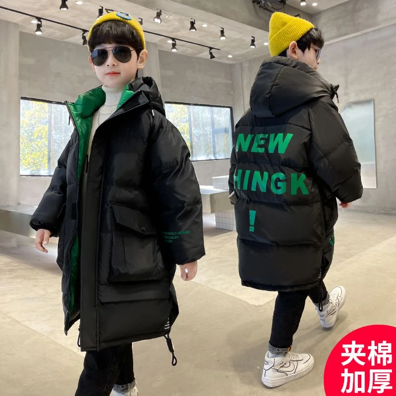 青少年服男装中大童宽松过膝中长款超厚冬季男童服帅气保暖