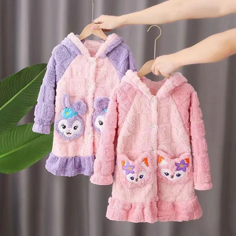 儿童睡衣女童珊瑚绒秋冬季睡袍女童加绒加厚款中大童家居服浴袍