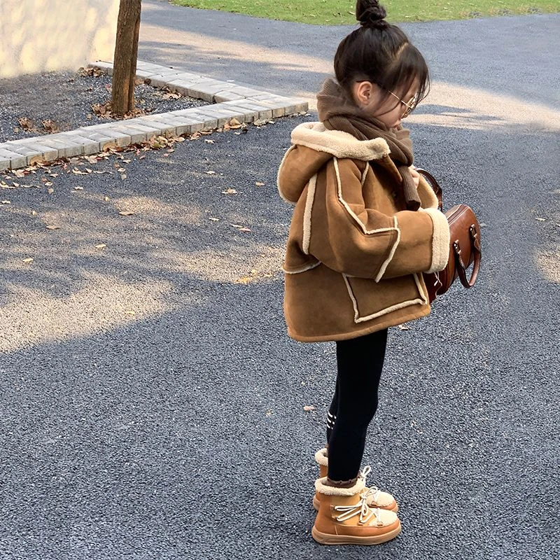 童装潮款Y儿童外套秋冬装女童韩系厚皮毛一体机车服加绒两