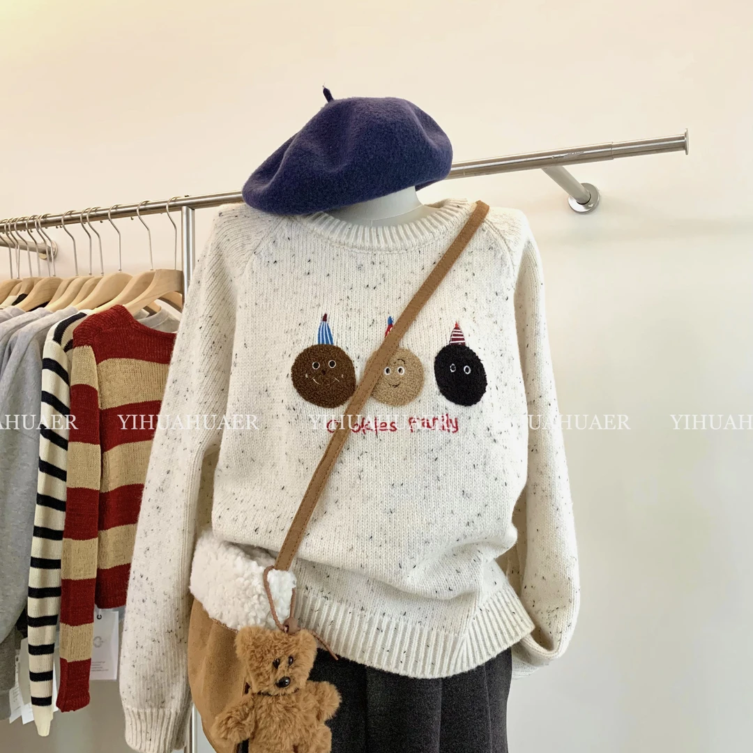 【小饼干】B东大门韩国原单韩版可爱搞怪毛巾绣软糯减龄毛衣9888