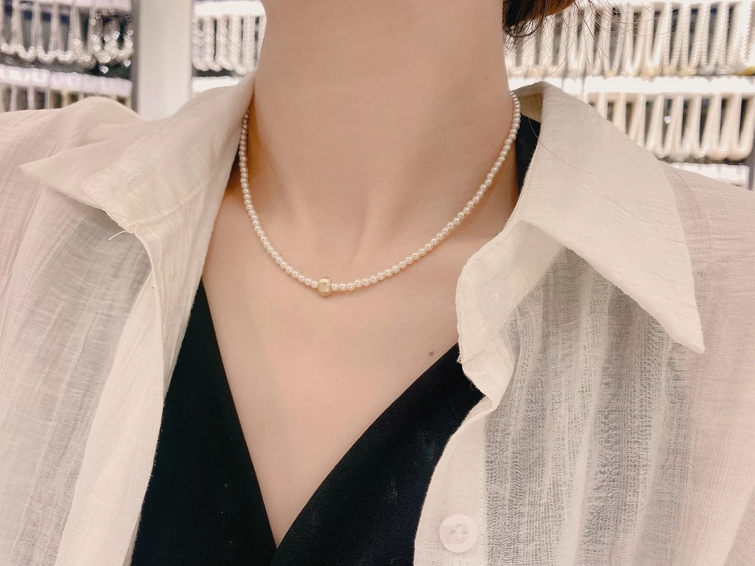 铜合金仿珍珠项链 哑光豆豆吊坠珠珠（3mm）项链新款  CX041