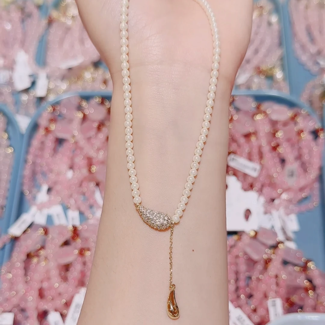 铜合金仿珍珠吊坠 水滴吊坠珠珠项链气质白色简约