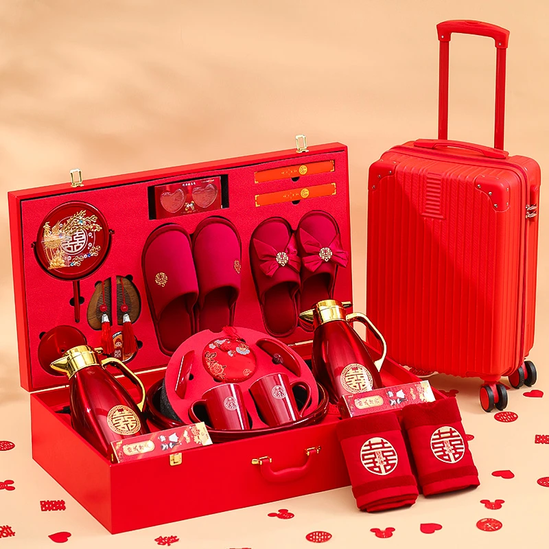 菲寻结婚陪嫁物品女方全套装娘家高档婚礼红色行李箱嫁妆婚庆用品