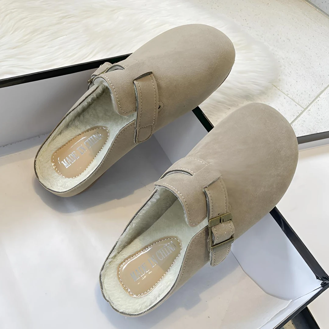 冬天外穿拖鞋女复古勃肯鞋加绒保暖包头半拖鞋软底防滑懒人鞋新款