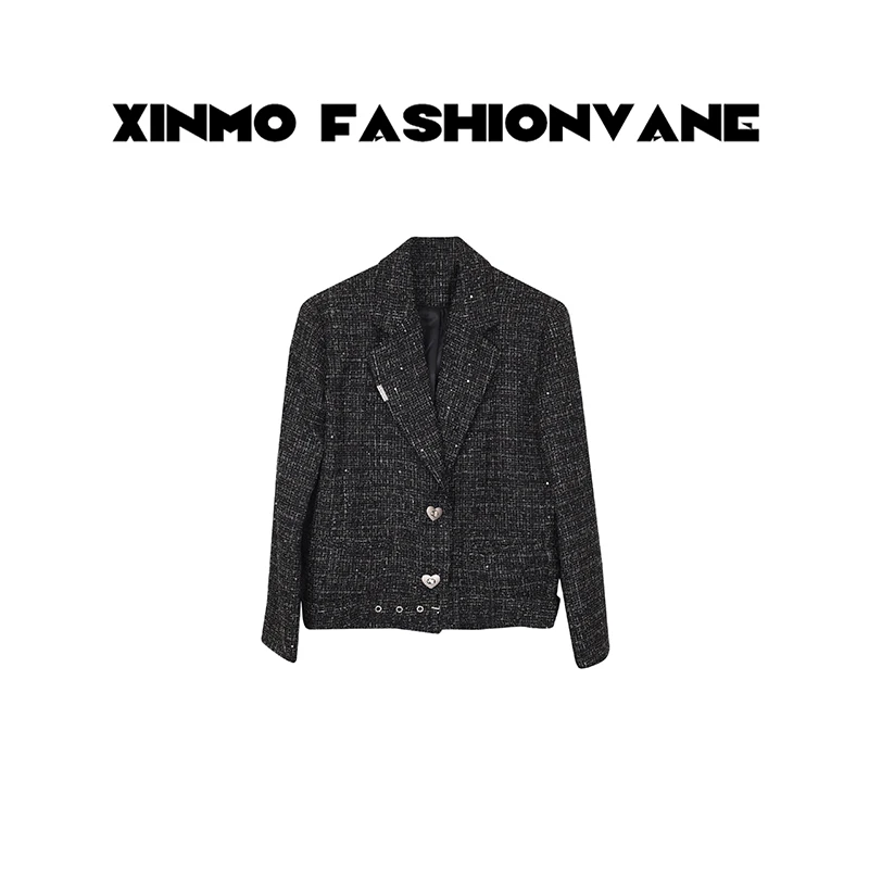 【XINMO买手店】轻奢时尚百搭休闲气质爱心扣亮片外套C23061523