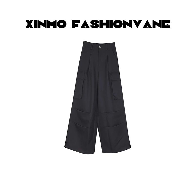 【XINMO买手店】新款宽松休闲黑色双口袋高腰工装裤女士C23072003