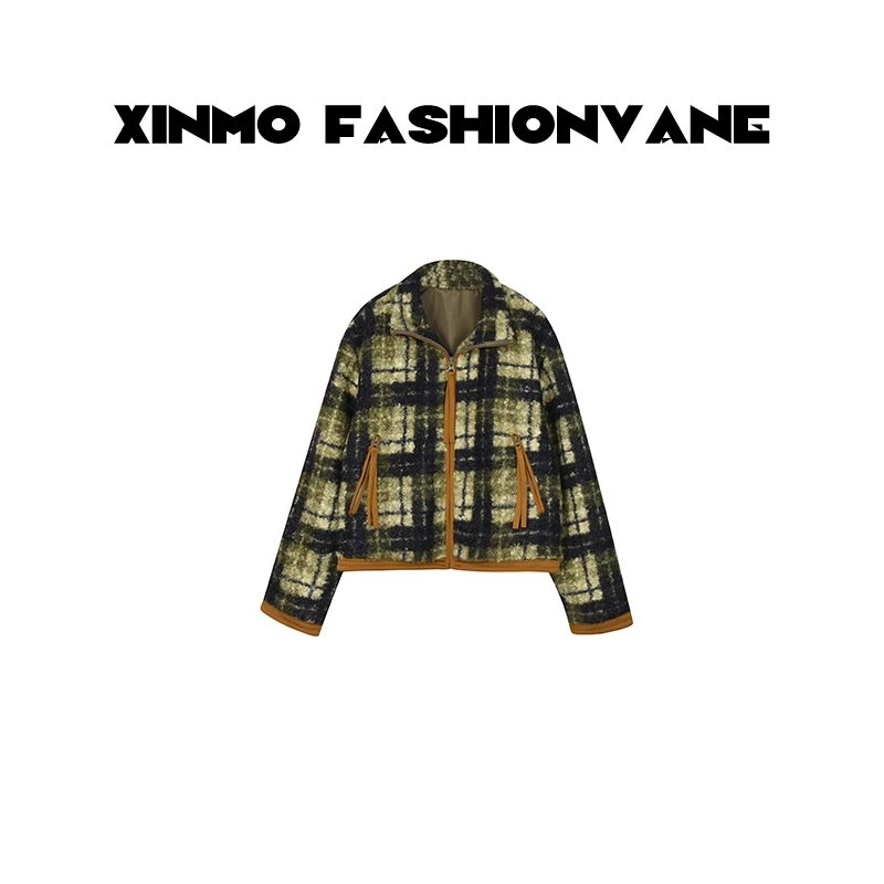 【XINMO买手店】冬季新款时尚复古撞色格纹短款外套女士C24090904