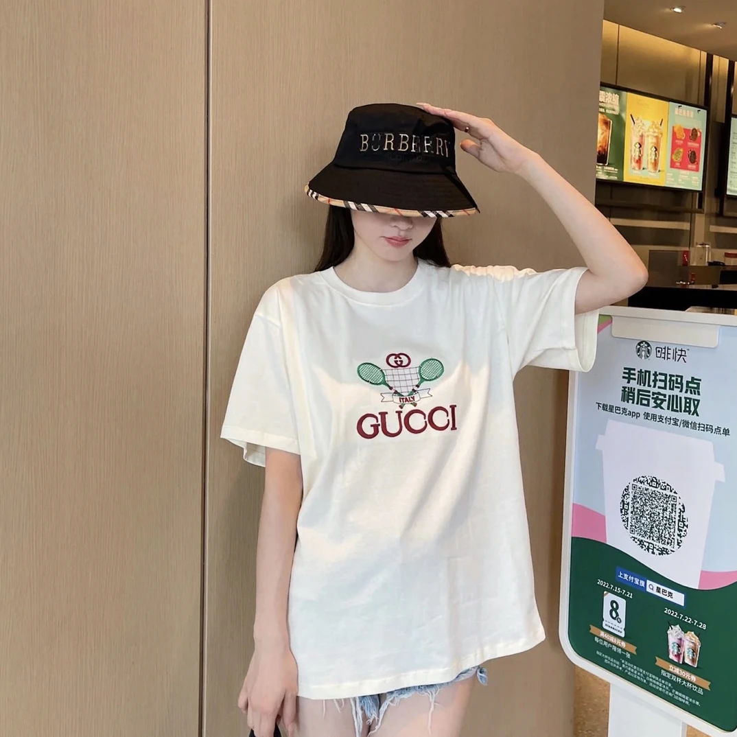 栎桃/古驰/99新带吊/古驰网球拍LOGO短袖/S码/公价9800