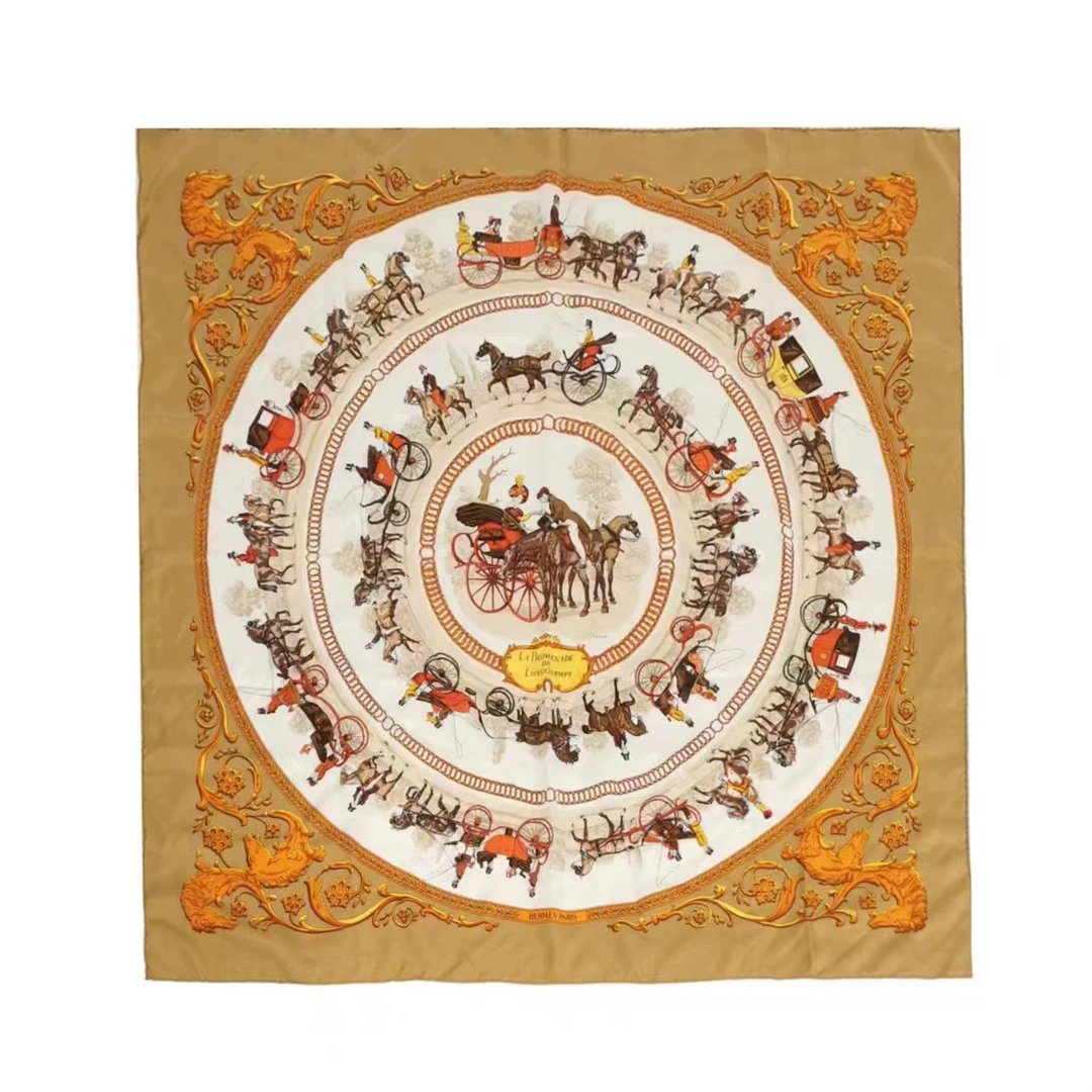 栎桃/爱马仕/95新/桑蚕丝马车丝巾/均码