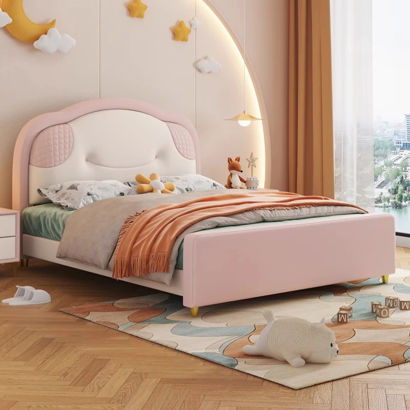 轻奢儿童床女孩真皮卧室软床青少年床女孩公主床1.5米网红储物床