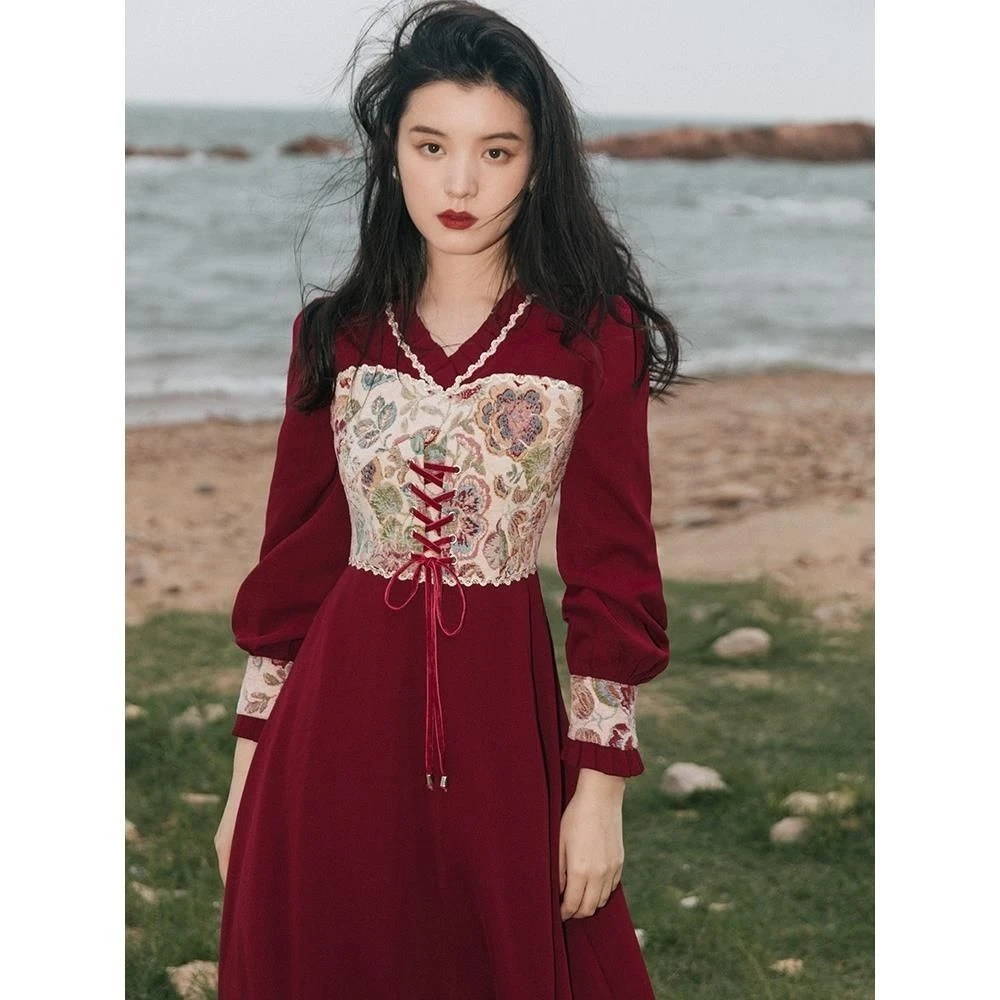 中国风新年战袍过年衣服拜年服喜庆女装红色年会跨年连衣裙子秋冬