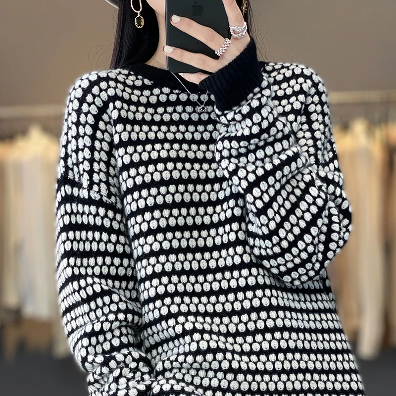 【GUZAI.JIA】璀璨星~100%羊毛衫女韩版宽松针织打底衫女加厚套头