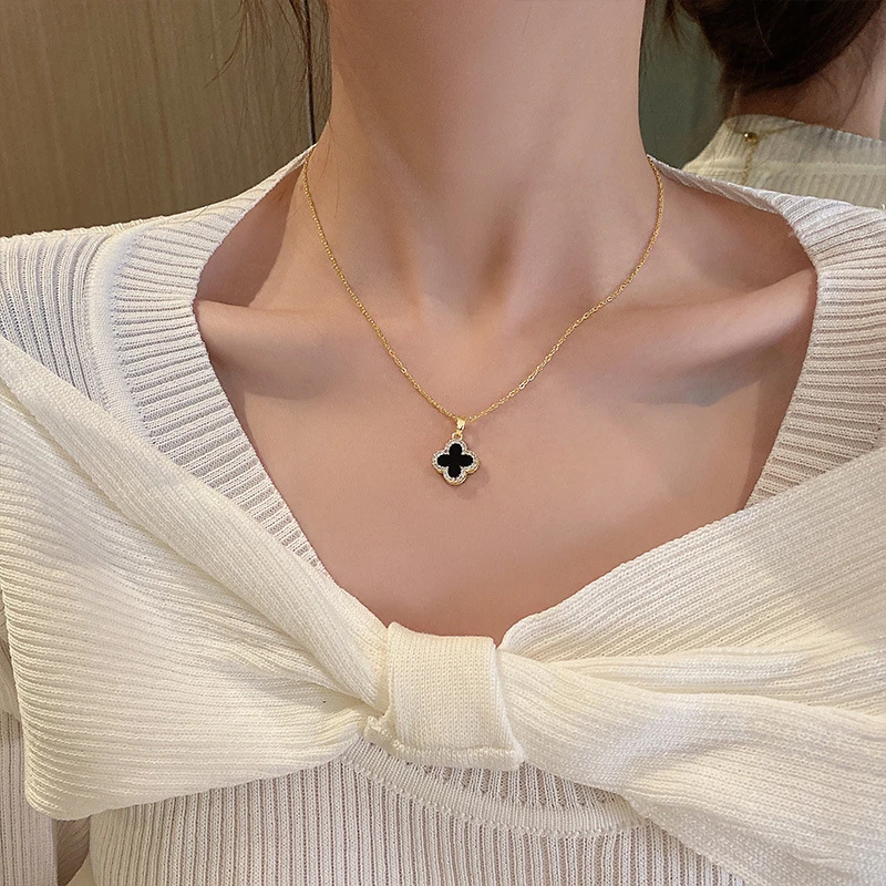 钛钢项链 四叶草项链时尚轻奢微镶锆石吊坠网红同款锁骨百搭项链