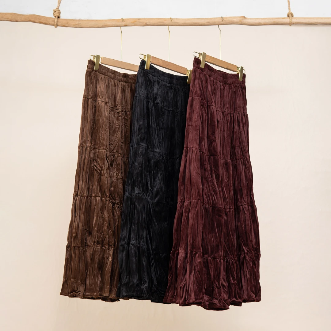 秋冬时尚百搭新款显瘦丝绒女装高腰百褶蛋糕裙