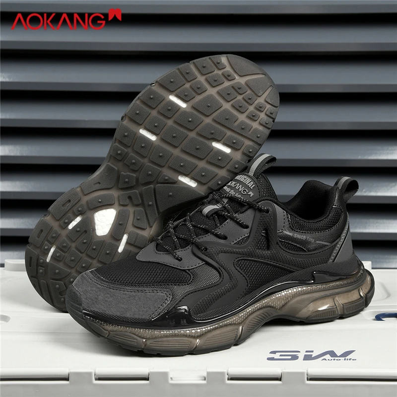 Aokang/奥康2024秋冬新款百搭休闲防滑耐磨黑色软底潮流轻跑鞋